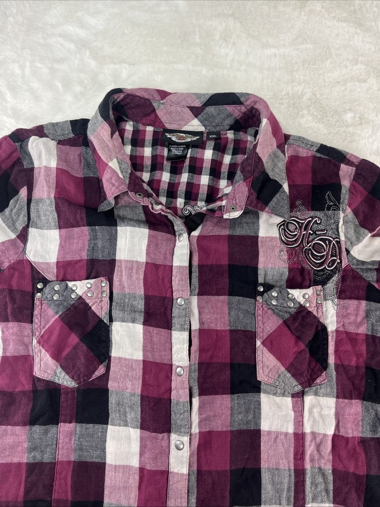 Harley-Davidson Women's Long Sleeve Cotton Pink XXL Long Sleeve Snap