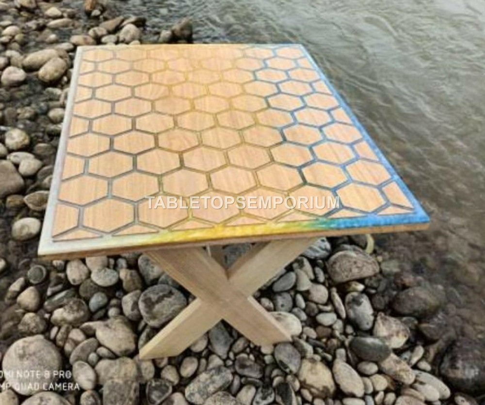 Luxury Custom Order Honeycomb Multi Resin Table Acacia Wooden Restaurant Décors
