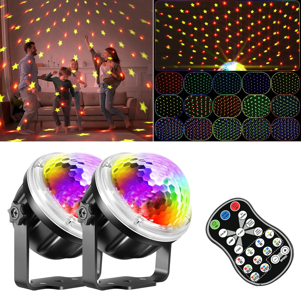 2Pack Disco Ball Party Strobe Lights, Star Light for Room Bedroom Decor, Christm