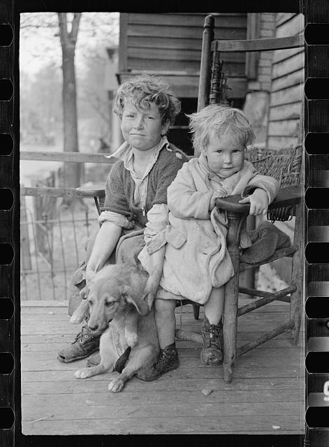 Photo:1930s Children Dog Porch Cabin Rural Life Photo