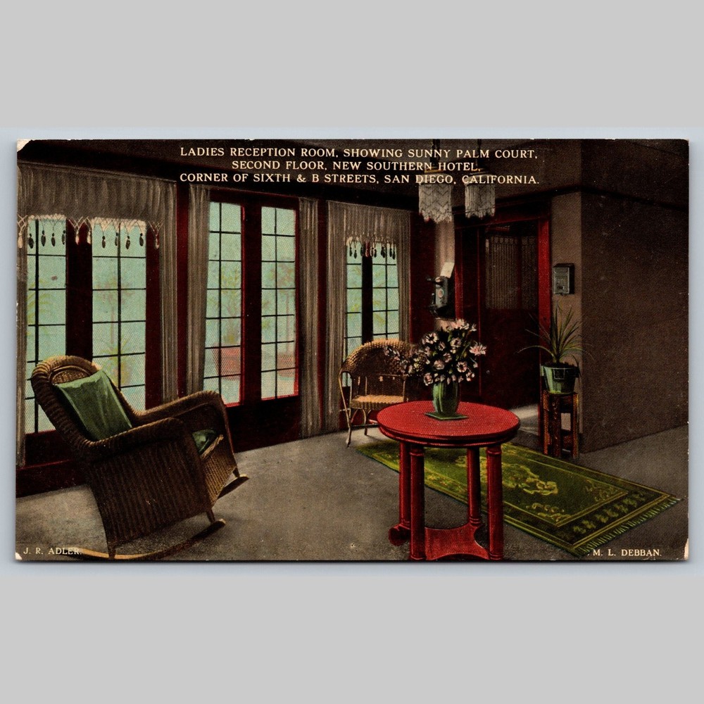 Postcard Ladies Reception Room New Southern Hotel San Diego CA