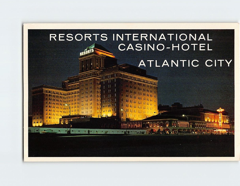 Postcard Night View  Resorts International Casino-Hotel Atlantic City NJ