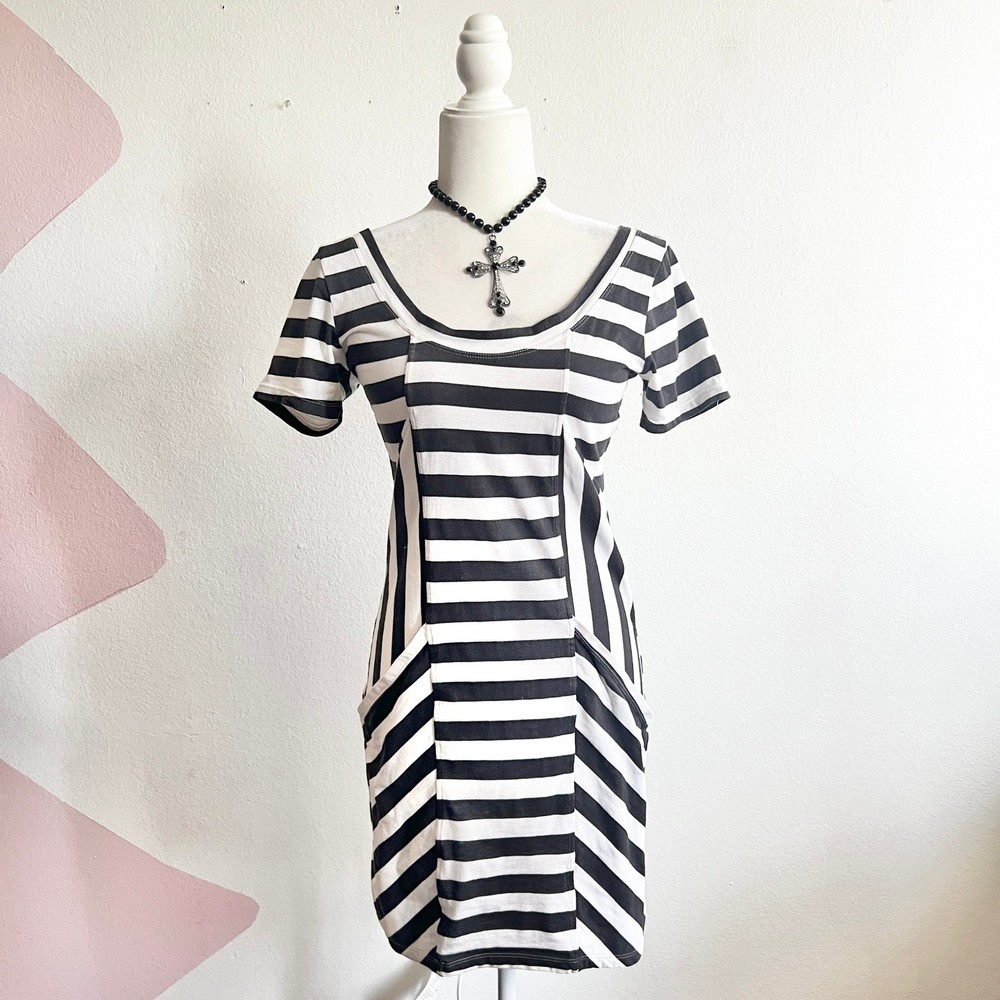 Indie Sleaze Striped Mini Dress Skater Grunge Emo Mall Goth Medium