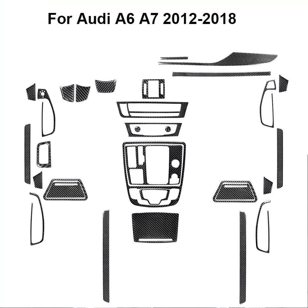 32Pcs Carbon Fiber Interior Full Kit Cover Trim Sticker For Audi A6 A7 2012-2018