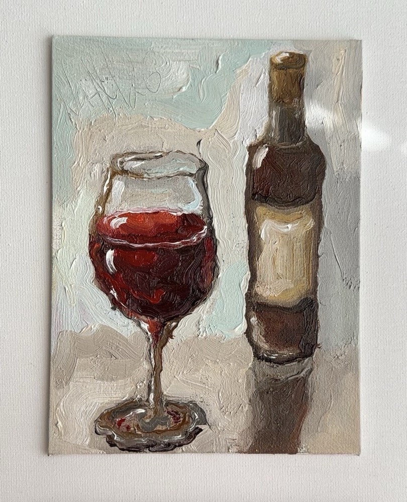 Wine Oil Painting Original Impressionist Textured Wine Still Life Kitchen Decor