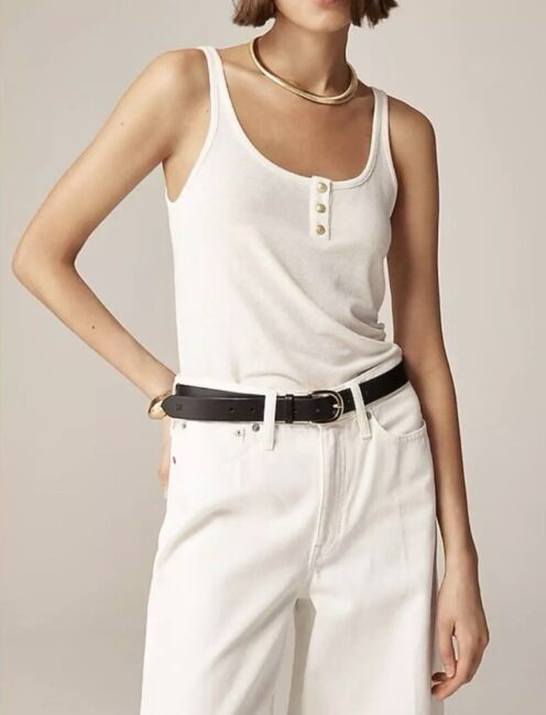 J. Crew Woman's Henley Tank Top Ivory Three Buttons Stretch Linen Size S NWT