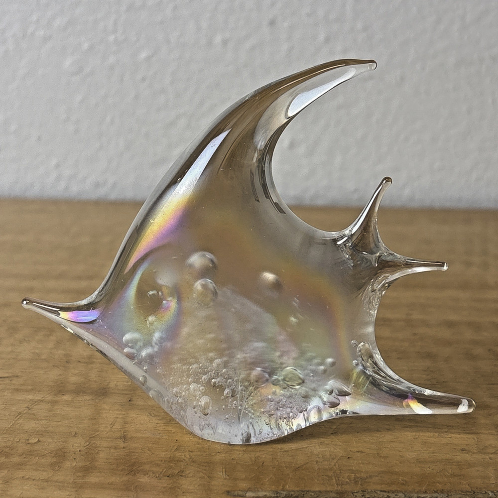 Vintage Iridescent Clear Angel Fish Art Glass Figurine