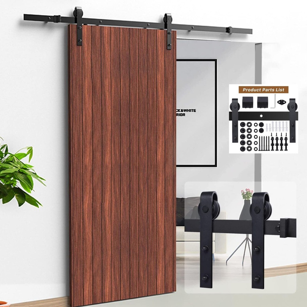 8 ft Sliding Barn Door Hardware Kit, Smoothly and Quietly - Simple and Easy t...