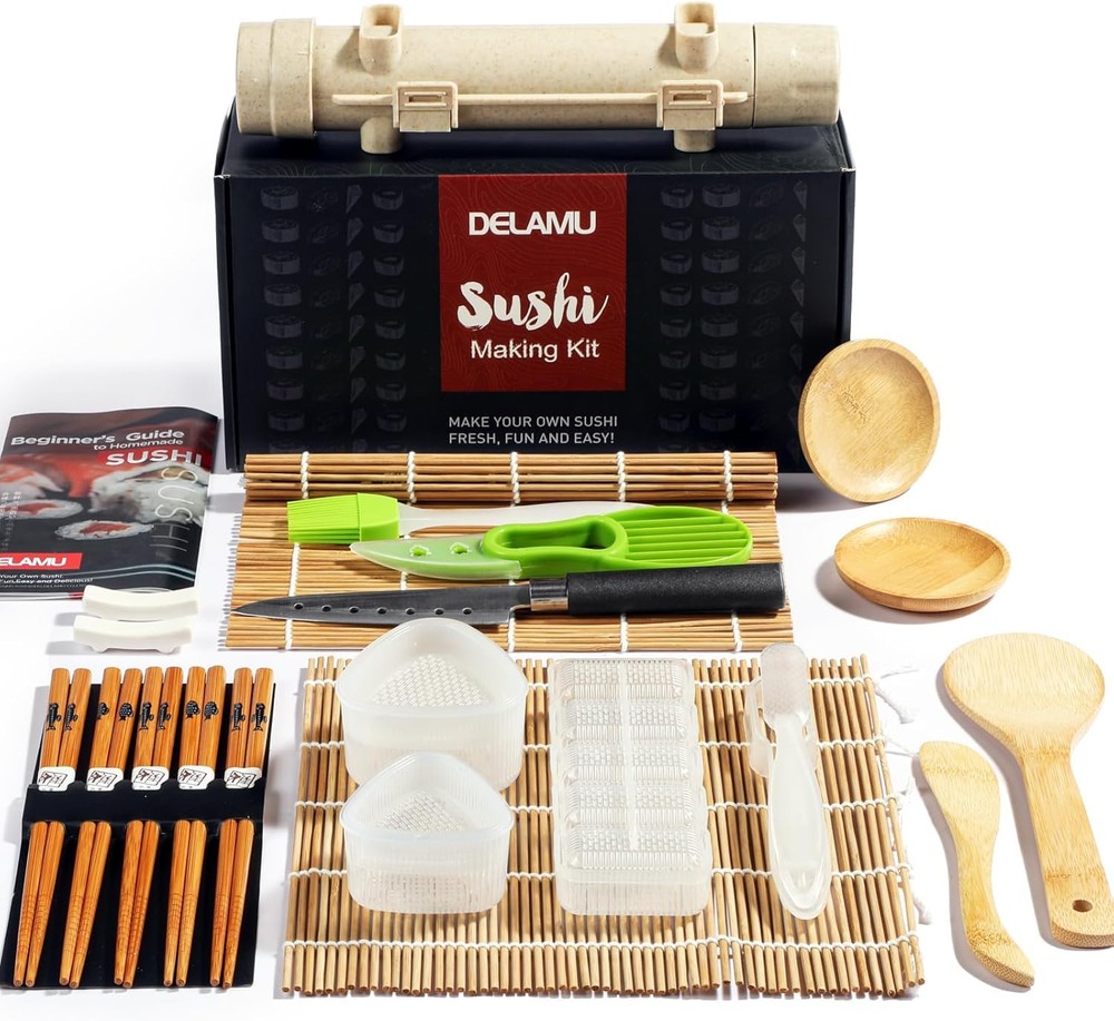Delamu 22-Piece Sushi Making Kit with Bamboo Mats and Premium Tools