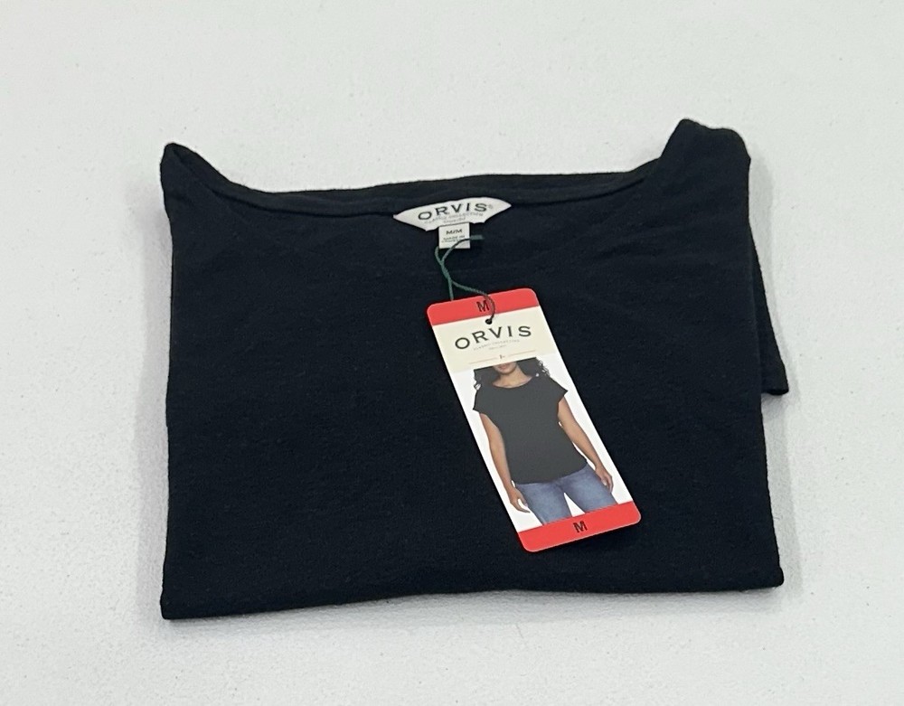Orvis Women's Scoop Neck Linen Blend Short Sleeve Top, Black, Size M