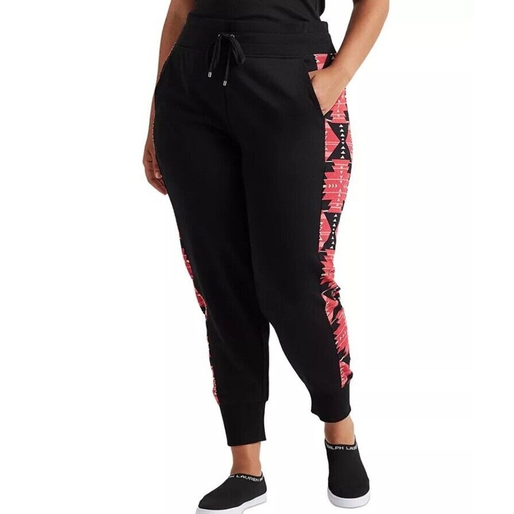 Lauren Ralph Lauren Women Black French Terry Sporty Jogger Pants Plus Size 3X