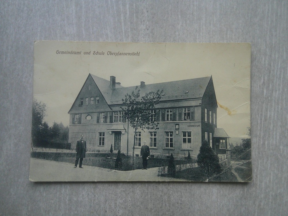 Postcard Oberpfannenstiel Erzgebirge SCHOOL COMMUNITY OFFICE Bernsbach Aue Grünhain 1915