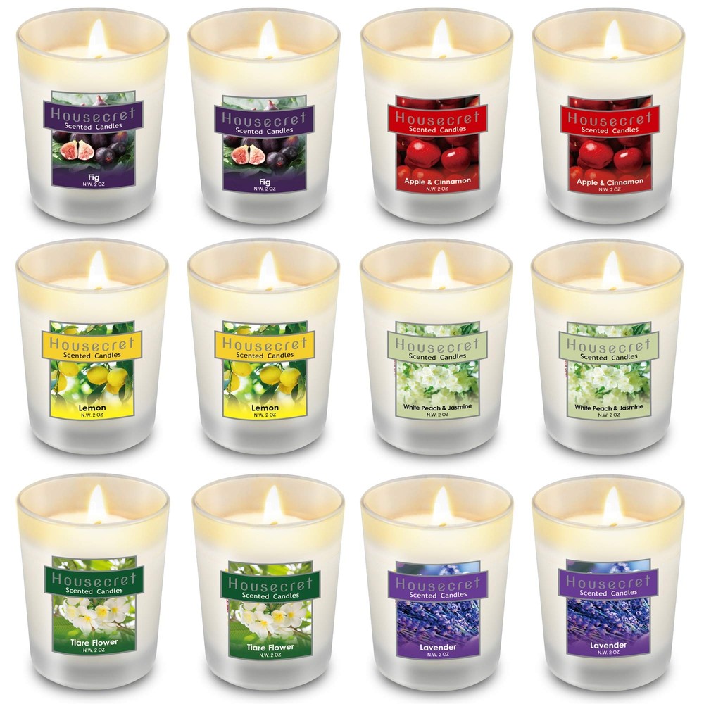 Pack of 12 Strong Scented Candles Gift Set with 6 Fragrances for Home and Wom