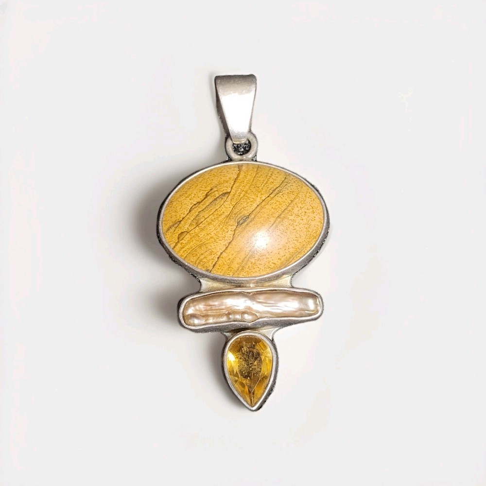 Charles Albert Large Fine Sterling Silver 3 Stone Pendant