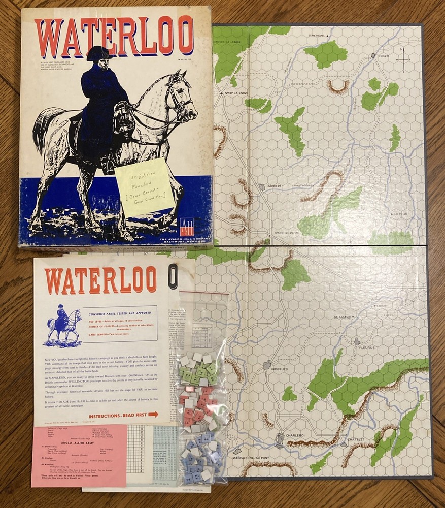 Vintage Waterloo Board Game - 1962 Avalon Hill - PUNCHED - War Game - 516