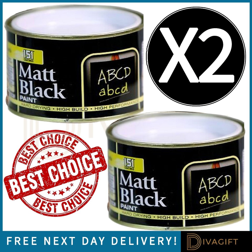 2 x MATT BLACK PAINT 180ML BOARD SCHOOL CHALK WOOD METAL CONCRETE 151 COATINGS