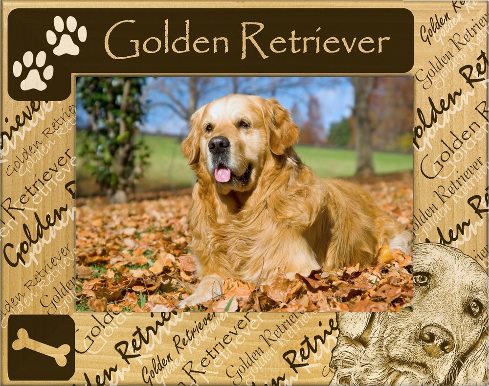 Golden Retriever Laser Engraved Wood Picture Frame Landscape (4 x 6)