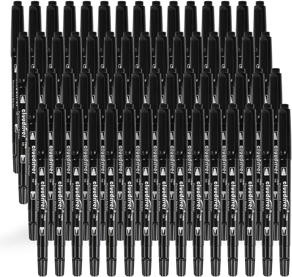 CloudRiver Ultra Fine Permanent Markers 60-Pack Black Fine Tip Bulk Set