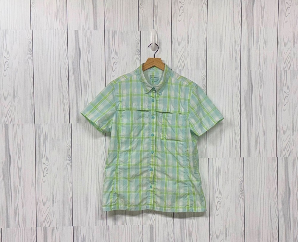 LL Bean fishing shirt womens large button up short sleeve performance vented