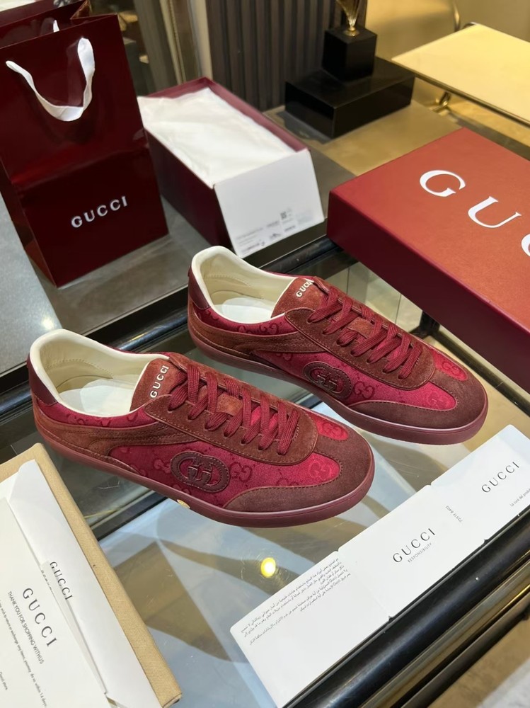 Gucci Lido ' Deep Red ' Suede Low-Top Fashion Casual Men's