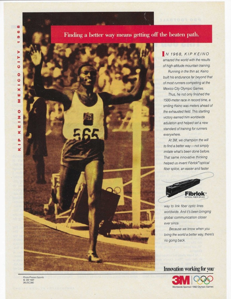 Olympic Gold Kip Keino Mexico City 1968   3M   Original Print Ad
