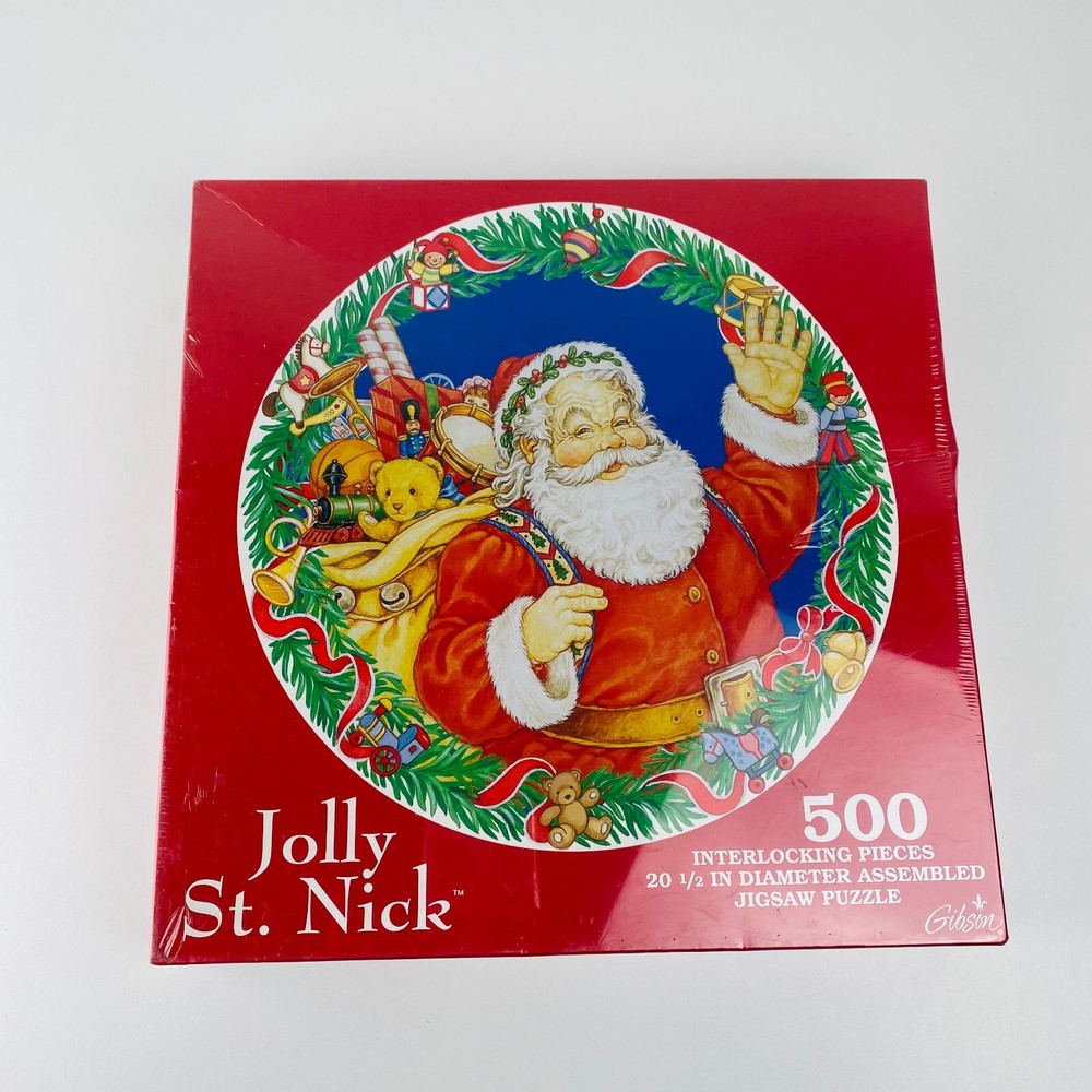 VINTAGE JOLLY ST. NICK BY GIBSON 500 PC ROUND JIGSAW PUZZLE