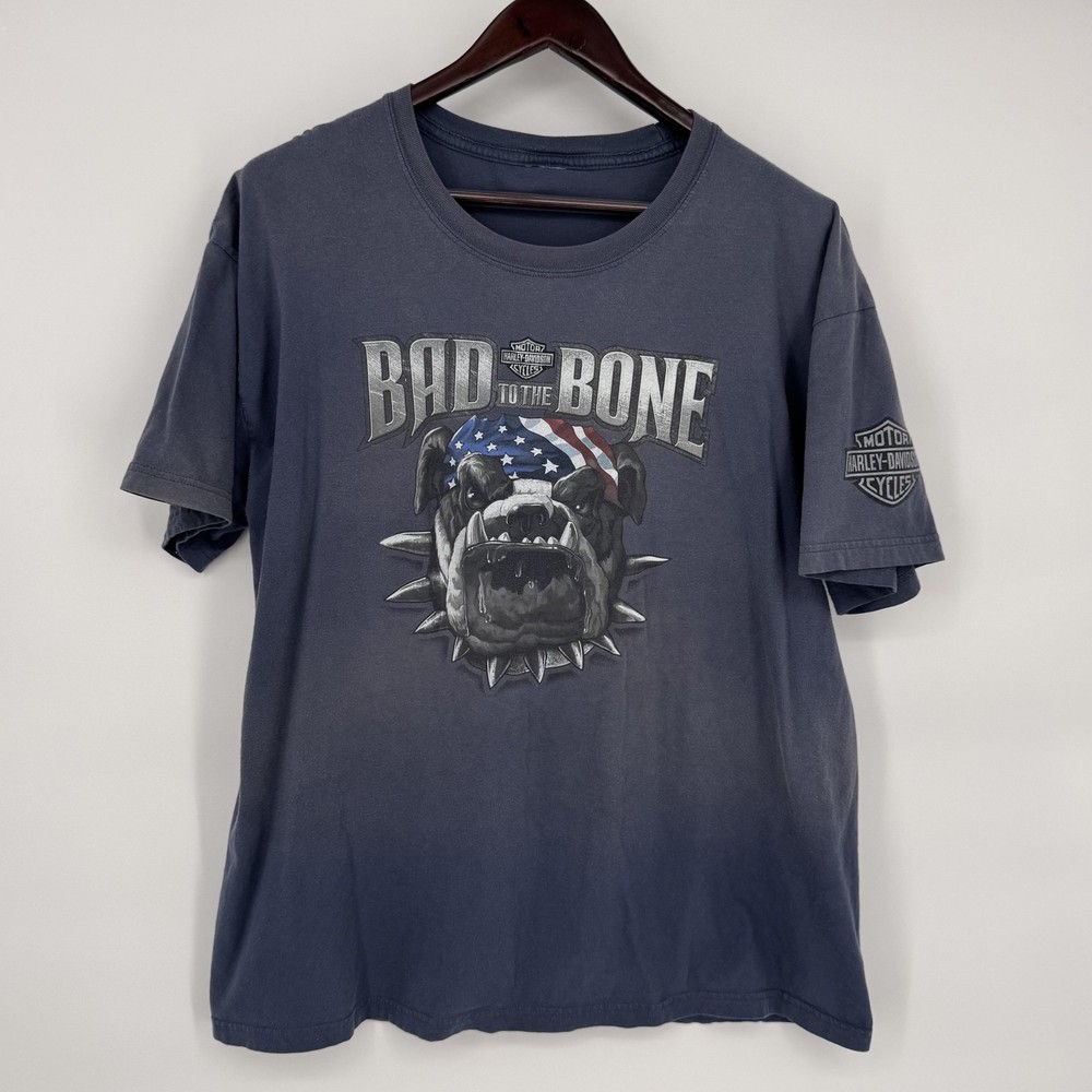 Harley-Davidson Shirt Mens XL Blue Bad To The Bone Bulldog Wildcat Graphic Tee