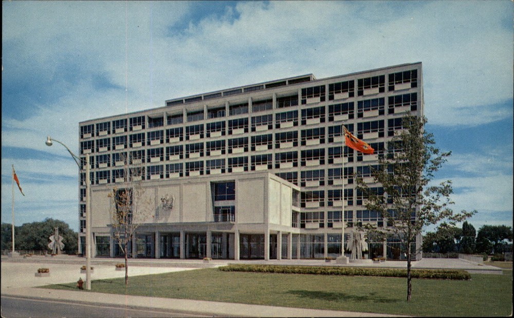 Ottawa Ontario Canada City Hall building flags unused vintage postcard