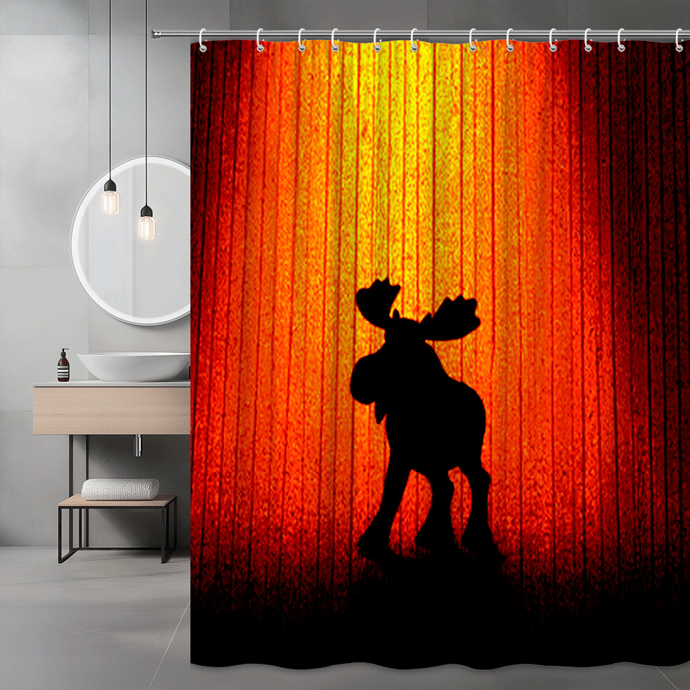 Moose Silhouette Orange Sunset Shower Curtain