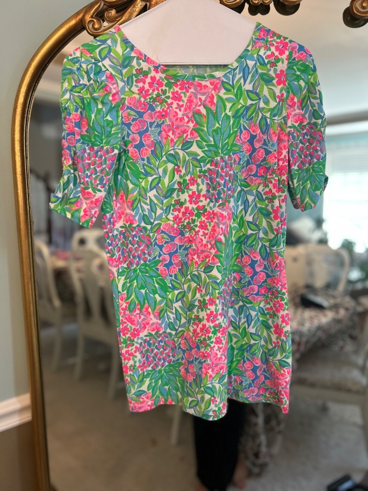 Lilly Pulitzer Girls Large 8-10 Knit Shift Dress Pink Floral Pineapple Print