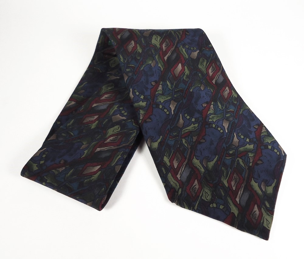 Vintage J GARCIA Abstract Geometric Silk Necktie - Black, Burgundy and Blue