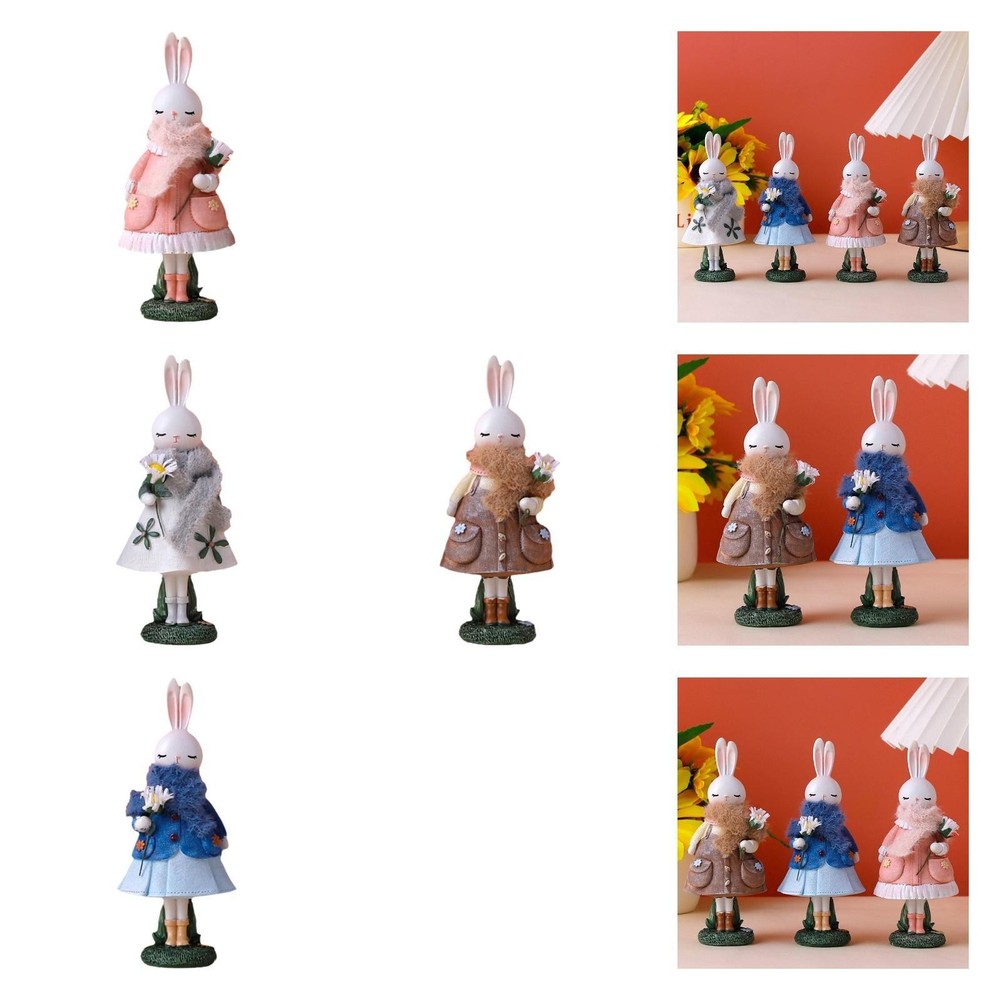 Easter Rabbit Statue Craft Ornament Bunny Figurine for Bookcase Party Table