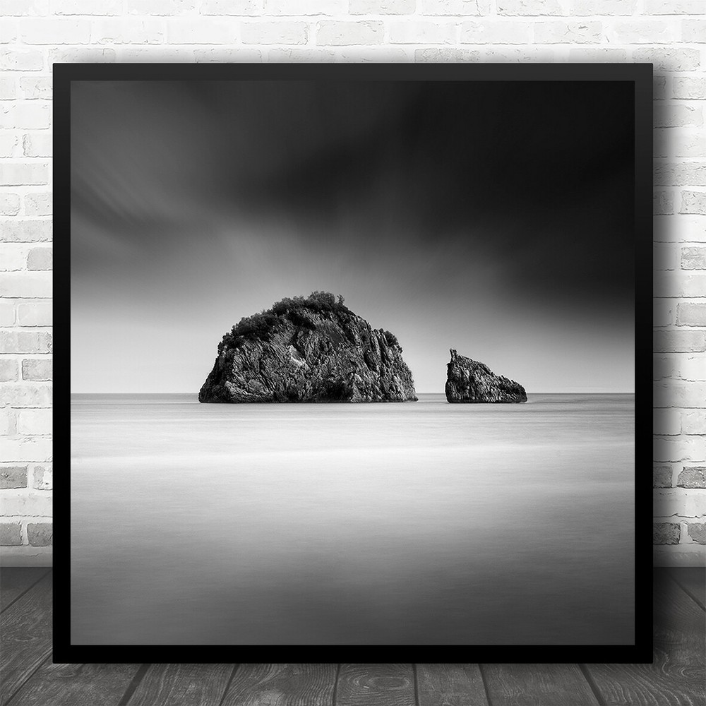 Fine Art Black White Long Exposure Seascape Rocks Square Wall Art Print