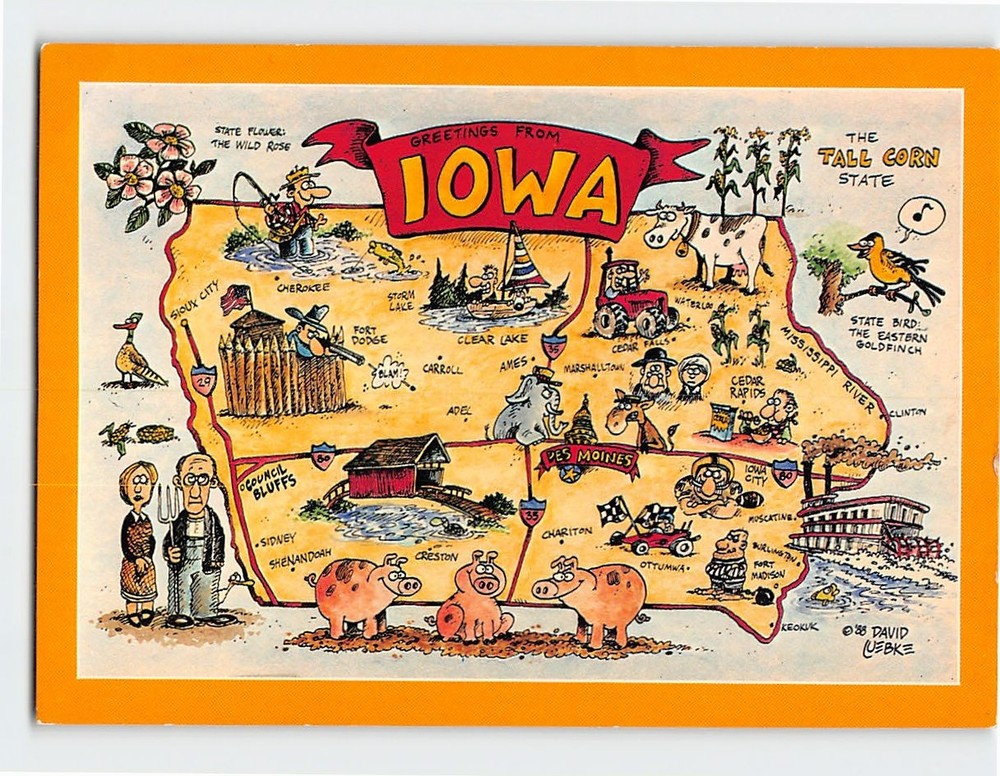 Postcard Pictorial Map of Iowa USA