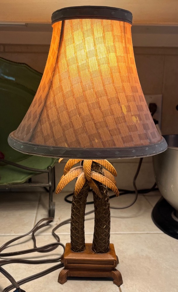 Beautiful Vintage double Palm Tree Table Lamp Tropical Tiki Boho Beach Side 16