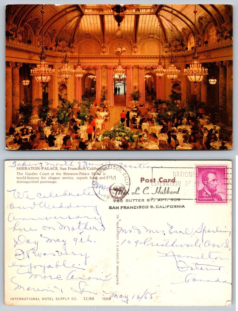 Sheraton-Palace Hotel San Francisco Garden Court Chrome Postcard 1965
