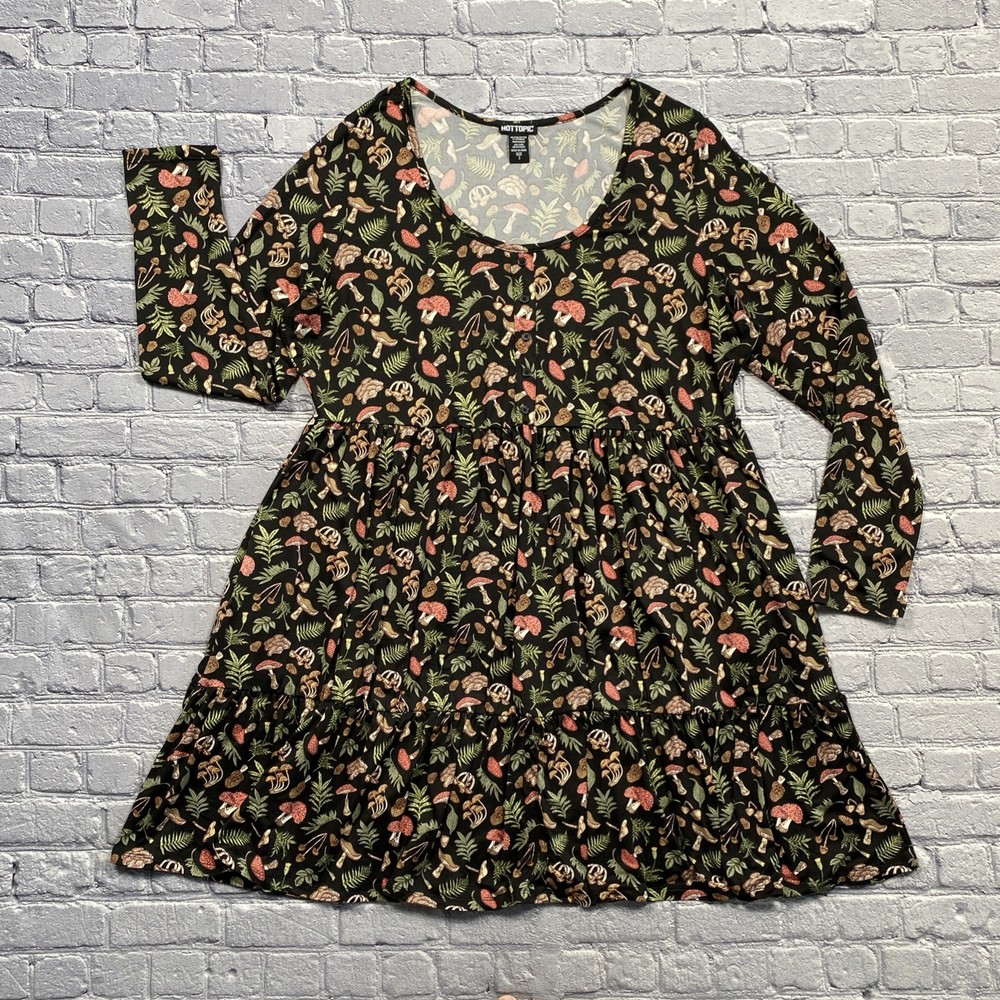 Hot Topic Dress Plus Size 3 Black AllOver Print Mushroom Whimsigoth Fairy Goblin
