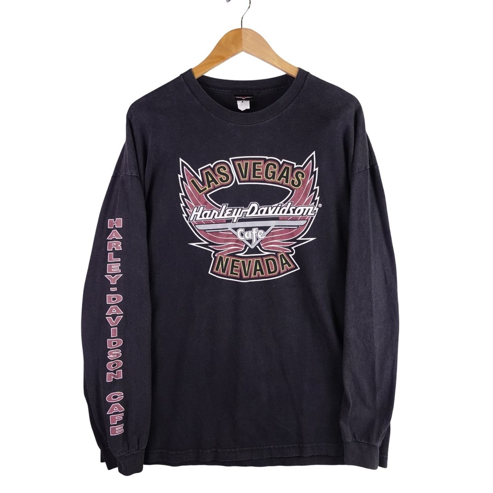 Harley-Davidson Cafe Las Vegas Nevada Long Sleeve T-Shirt Mens 2XL Black Vintage