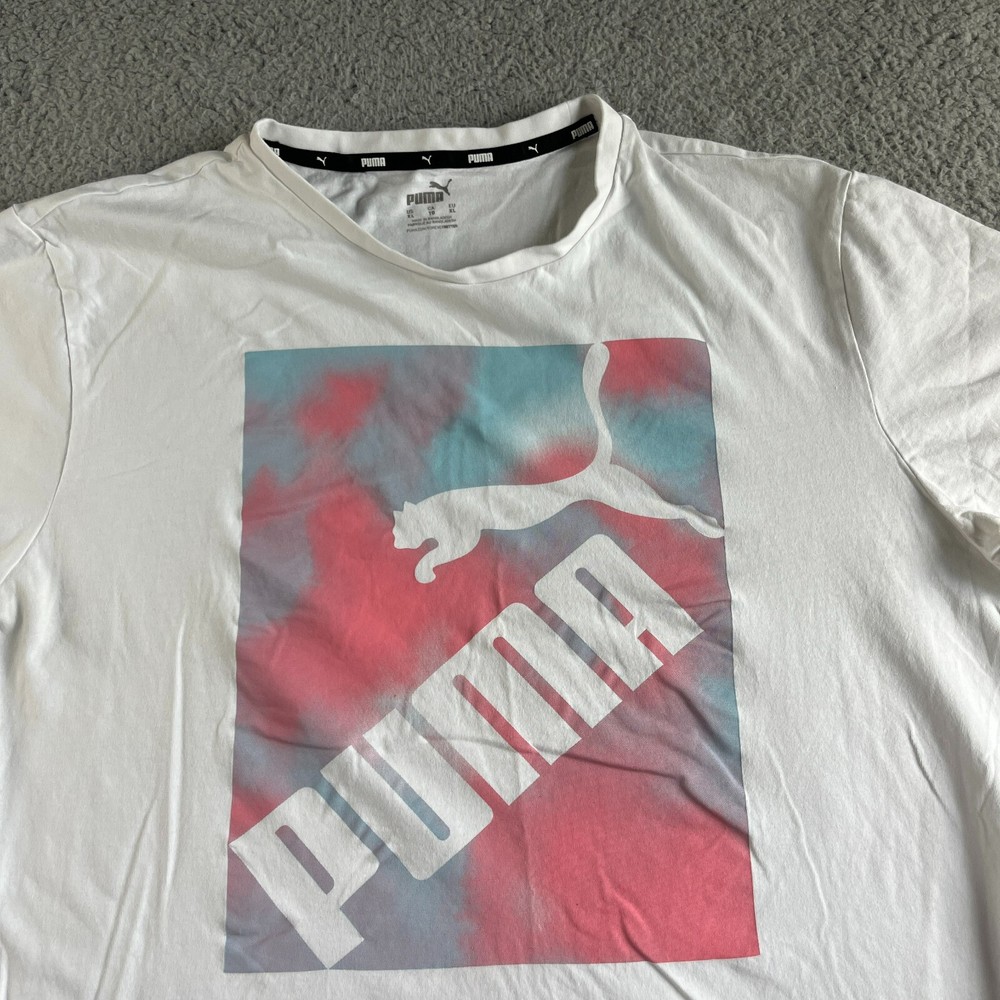Puma Men's XL White Pink Graphic Tee - Casual Preppy Style T-Shirt  