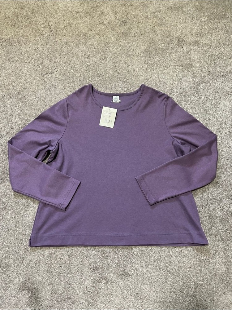 NWT Peruvian Connection Purple Jewelneck Long Sleeve Top Pima Cotton size XL