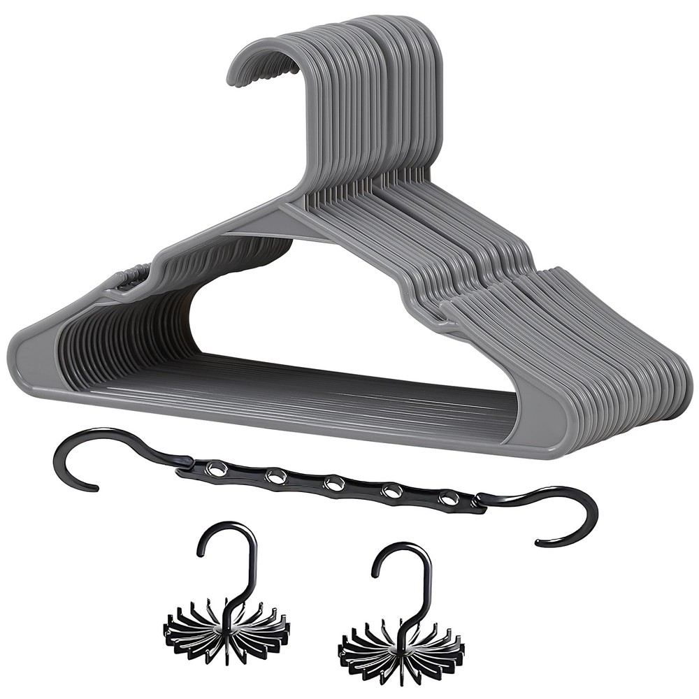 25-Pack Plastic Closet Hangers with Shoulder Grooves for Clothes Storage