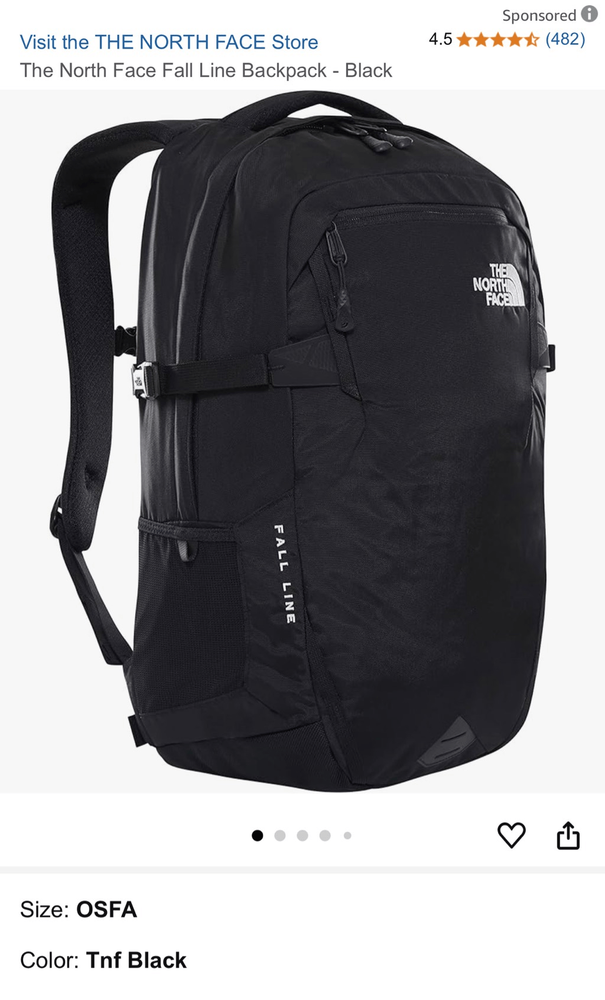 The North Face Black Fall Line Nylon Laptop Hiking Backpack