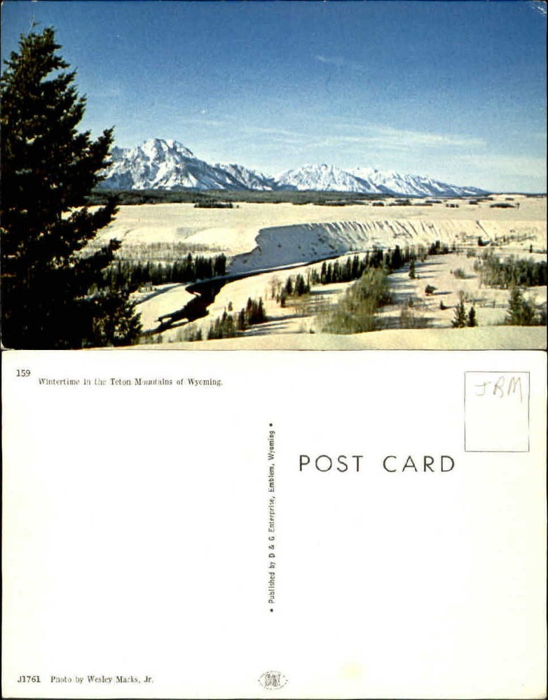 Wintertime Grand Tetons Mountains Wyoming WY panorama unused old postcard
