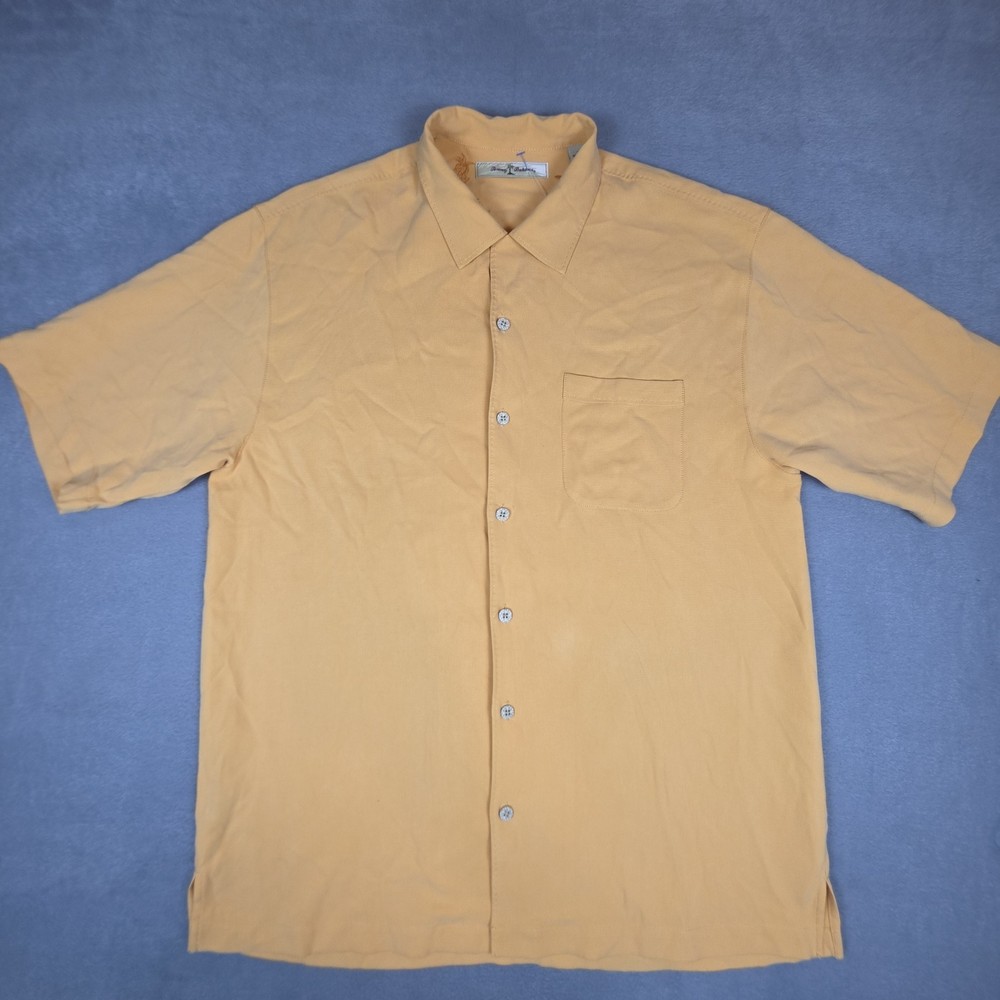 Tommy Bahama Silk Blend Camp Shirt Mens Medium Camel Orange Short Sleeve Button