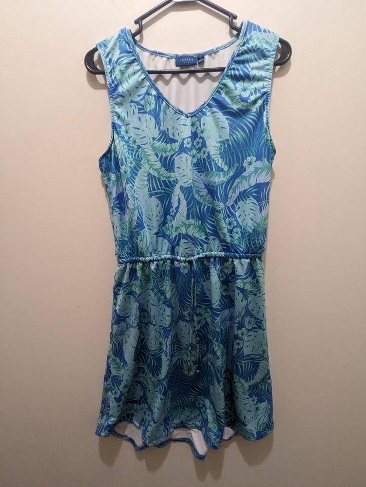 Cabana Life Women's Dress L Blue Pool Beach Suit Cover Up Stretchy