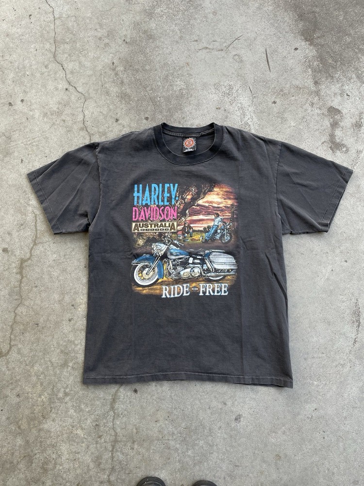 Vintage 90s Harley Davidson Australia Ride Free T-Shirt Size XL Single Stitch
