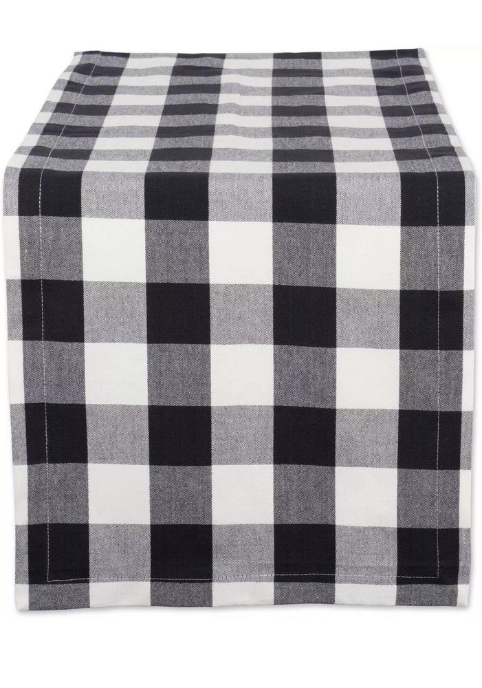 Buffalo Check Collection, Classic Farmhouse Table Runner, 14X108, Black & White