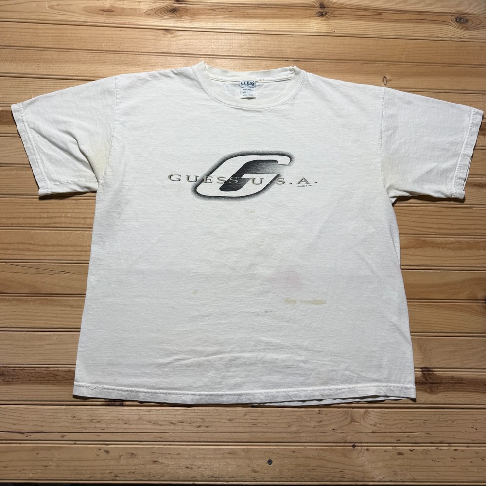 Vintage 1996 Guess USA Logo Streetwear Graphic T-Shirt Style 01350 Men's Large