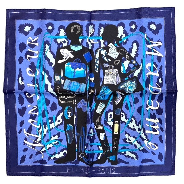 HERMES Scarf Carre 45 Monsieur et Madame Silk 347588