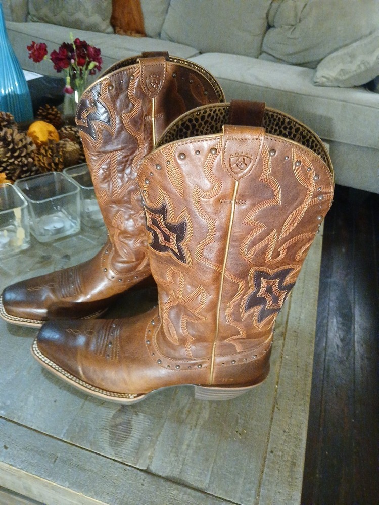 Ariat Men's ATS Brown Leather Cowboy Boots Size 9B Square Toe Minimal Wear